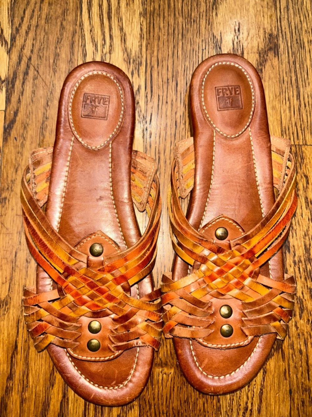 Frye Woven Leather Slide in Tan Orange Accents Fisherman Sandal Women’s 8.5 - Picture 3 of 9
